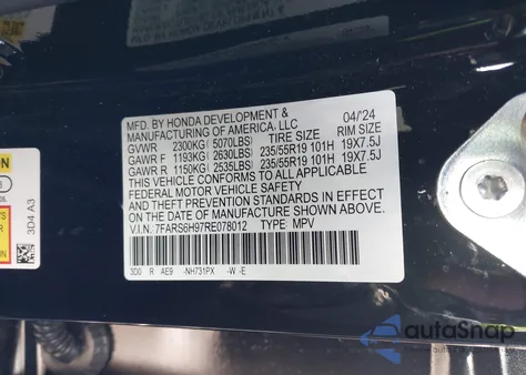 2024 Honda Cr-V Hybrid Sport Touring from USA, damaged, VIN 7FARS6H97RE078012